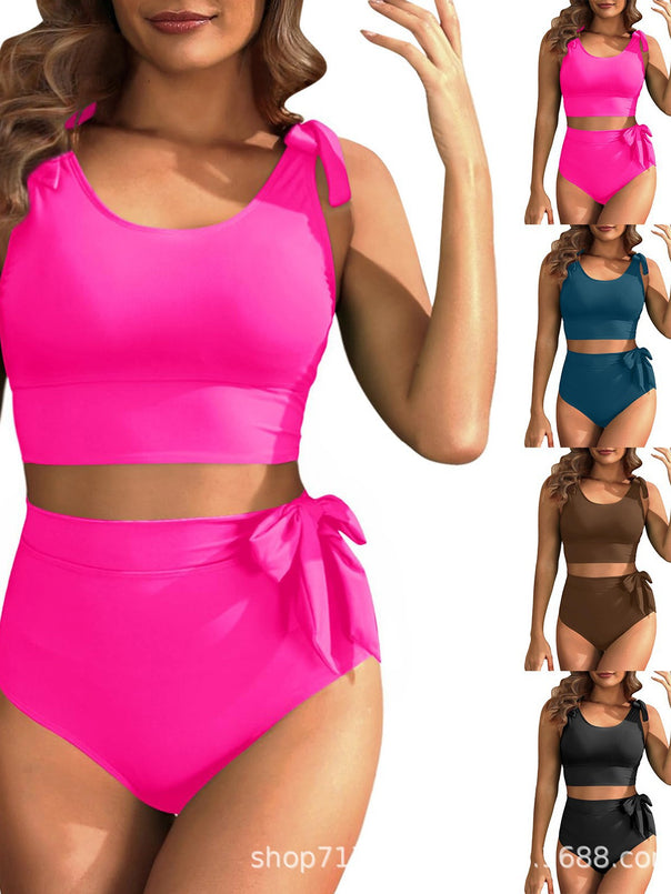 Women's High-Waisted Bikini Set with Knot-Decorated Top Mune Fashion