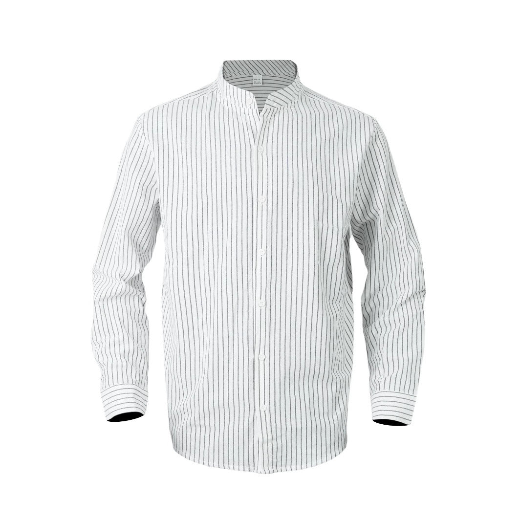 Men's striped shirt with stand-up collar, long sleeve and lightweight cotton-linen blend Mune Fashion
