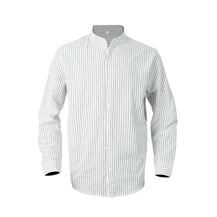 Men's striped shirt with stand-up collar, long sleeve and lightweight cotton-linen blend Mune Fashion