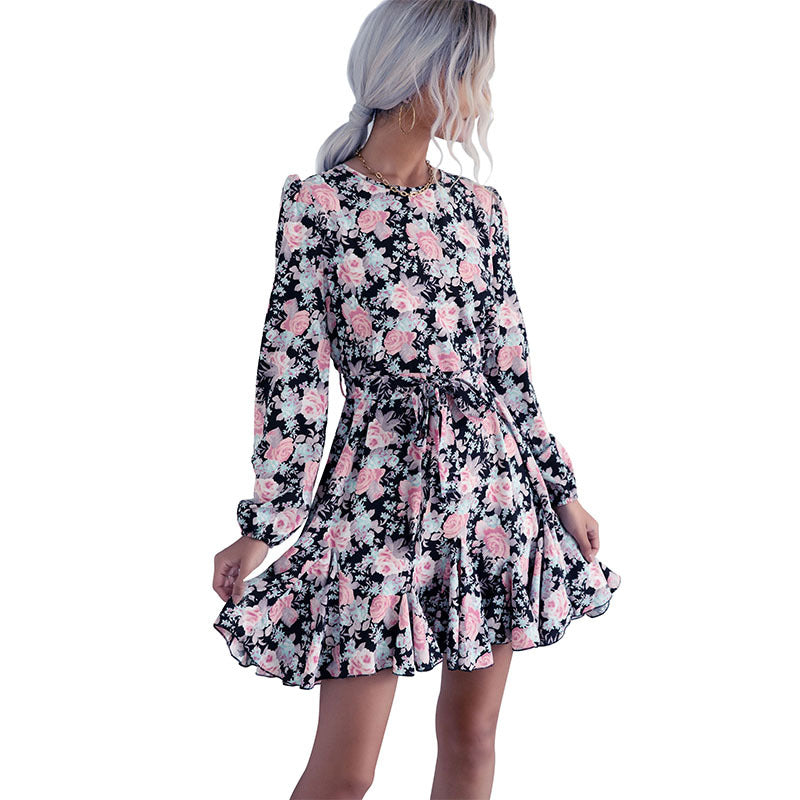 Ladies Floral Mini Dress with Ruffles Mune Fashion