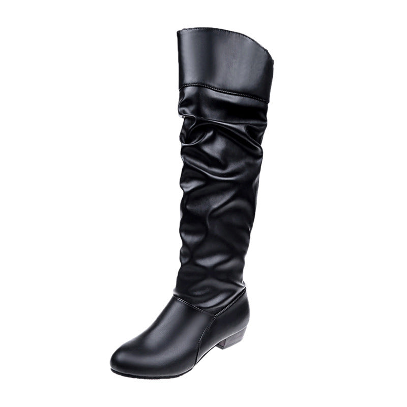 Women knee-length slouch boots with soft shaft and low block heel Mune Fashion
