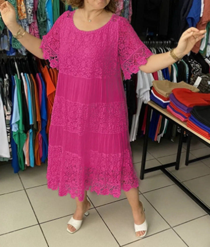 Women's multi-layered lace midi dress with pleated inserts and flounce sleeves Mune Fashion
