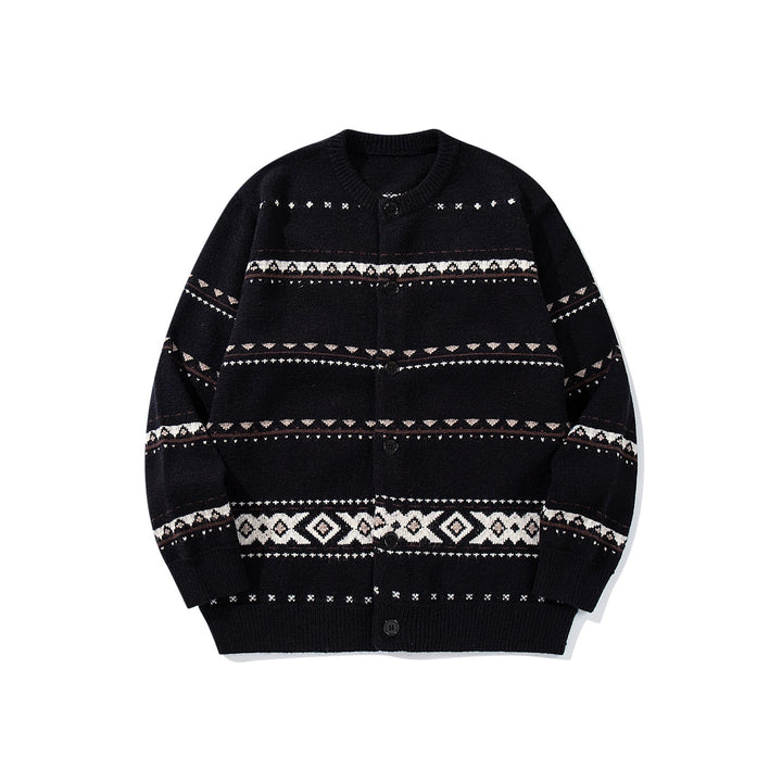 Unisex Structured Jacquard Cardigan with Round Neckline, Oversized Fit and Button Placket Mune Fashion