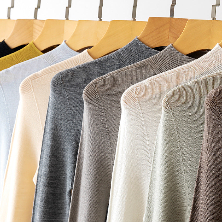 Women fine knit long sleeve with short standing collar and slim silhouette Mune Fashion