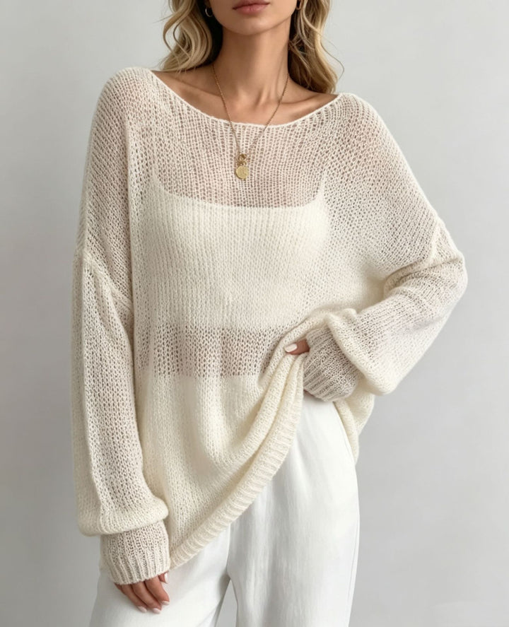 Women Oversize Knit Sweater with Transparent Mohair Effect Mune Fashion