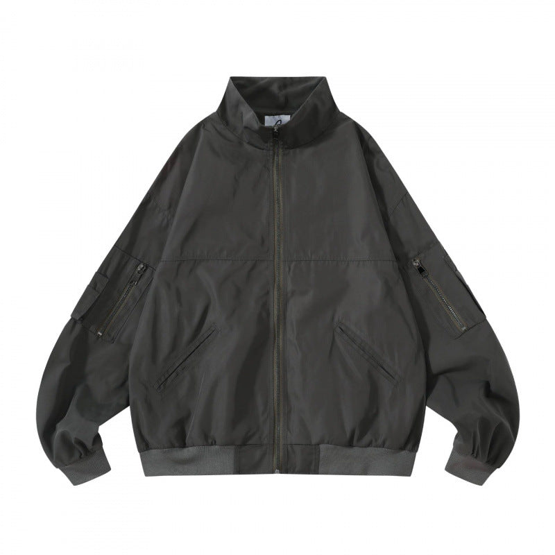 Unisex Kastige Utility Bomber Jacket with Stand Collar, Zipper and Sleeve Pockets Mune Fashion