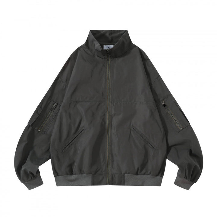 Unisex Kastige Utility Bomber Jacket with Stand Collar, Zipper and Sleeve Pockets Mune Fashion