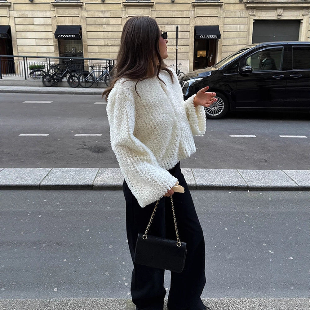 Women Short-Cut Textured Faux Fur Cardigan with Voluminous Sleeves Mune Fashion