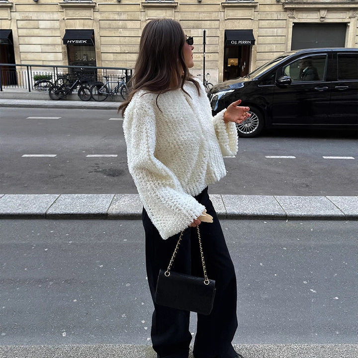 Women Short-Cut Textured Faux Fur Cardigan with Voluminous Sleeves Mune Fashion
