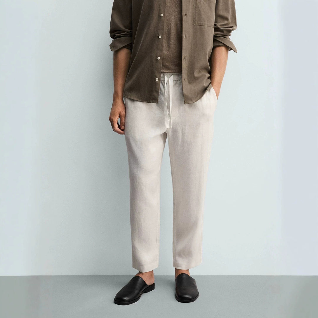 Men's linen pants with elastic waistband and drawstring Mune Fashion