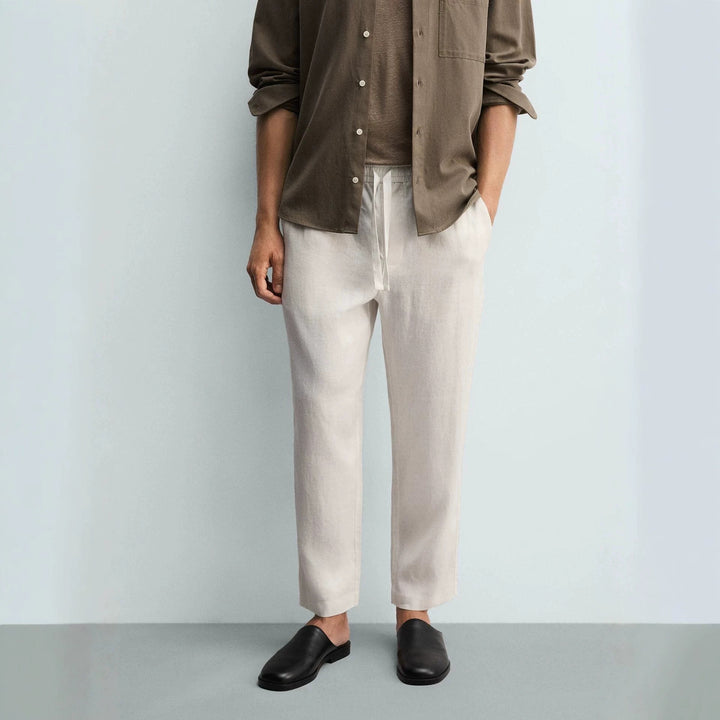 Men's linen pants with elastic waistband and drawstring Mune Fashion