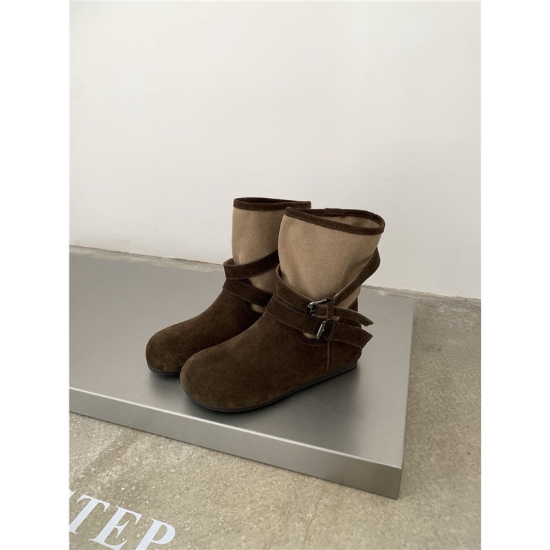 Women Comfortable Ankle Boots with Decorative Straps Mune Fashion