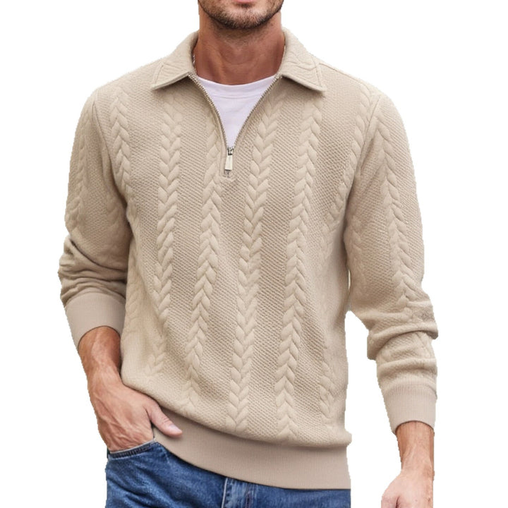Men's chunky knitted turtleneck with half zipper, shawl collar and cable pattern Mune Fashion