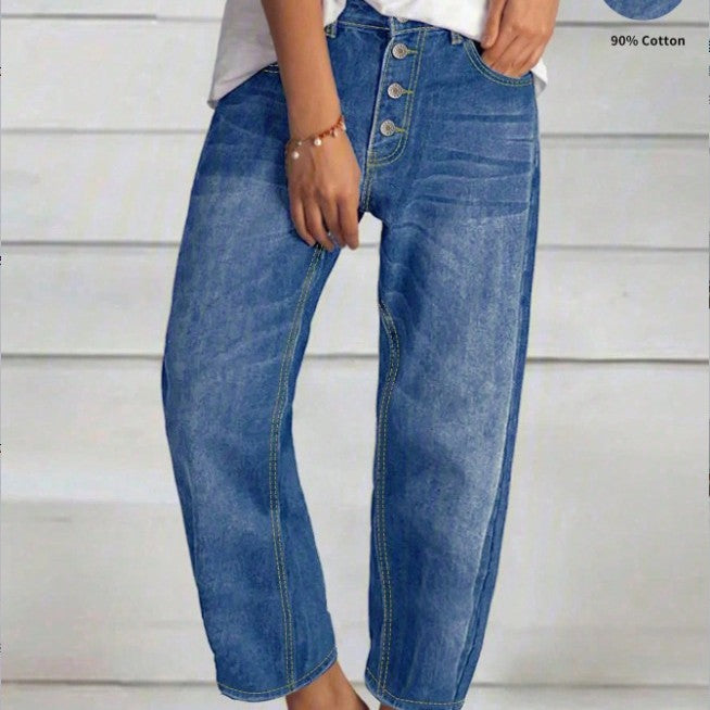 Women High-Waisted Cropped Jeans with Wide Straight-Leg Fit Mune Fashion