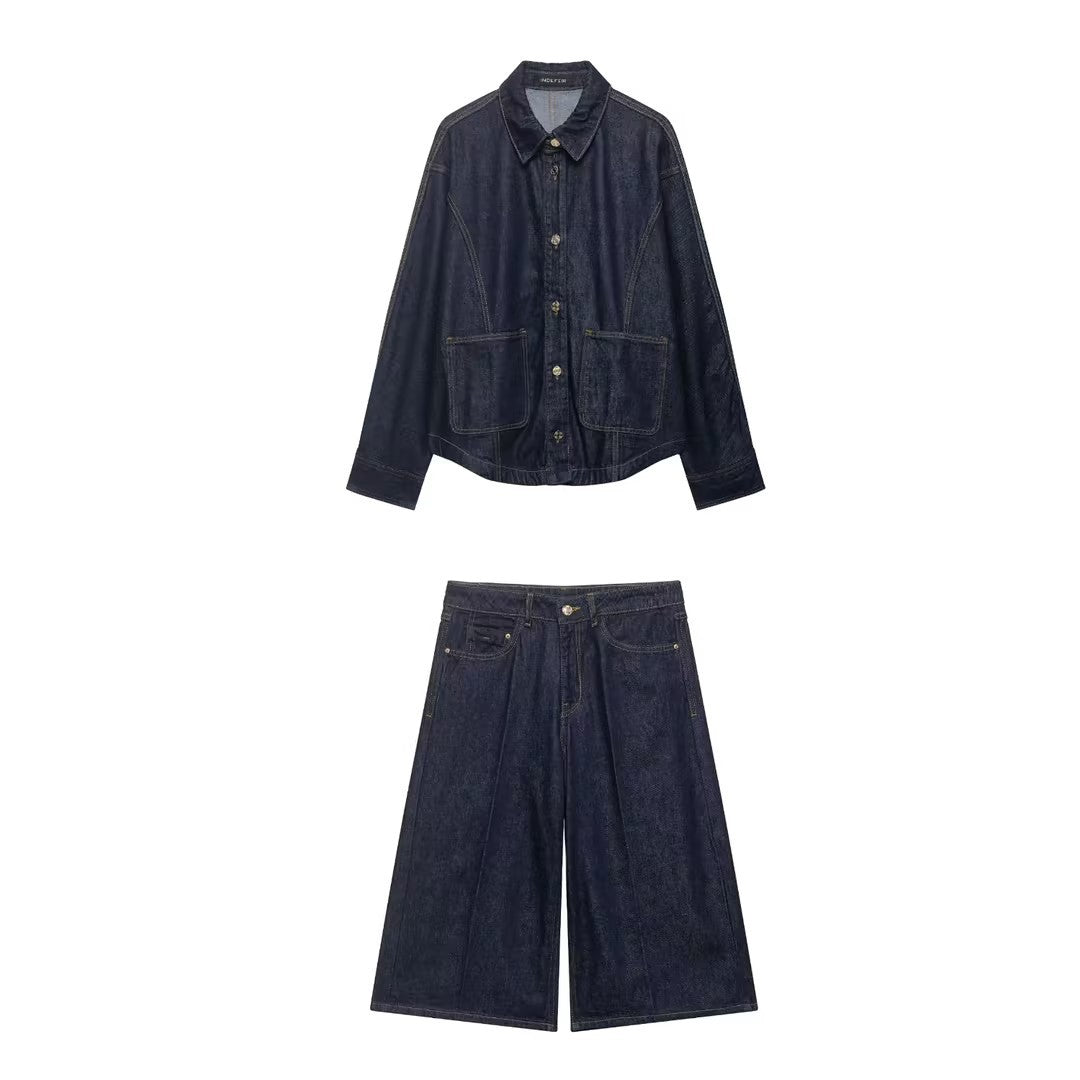 Women's Oversized Denim Jacket with Patch Pockets and Decorative Stitches Mune Fashion