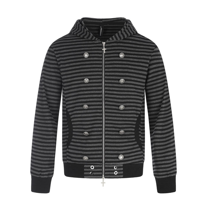 Men Striped Hooded Jacket with Double Button Look, Ribbed Cuffs and Cross Zipper Mune Fashion
