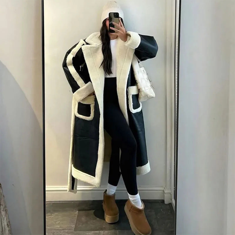 Ladies Fashionable Long Coat with Cozy Lining Mune