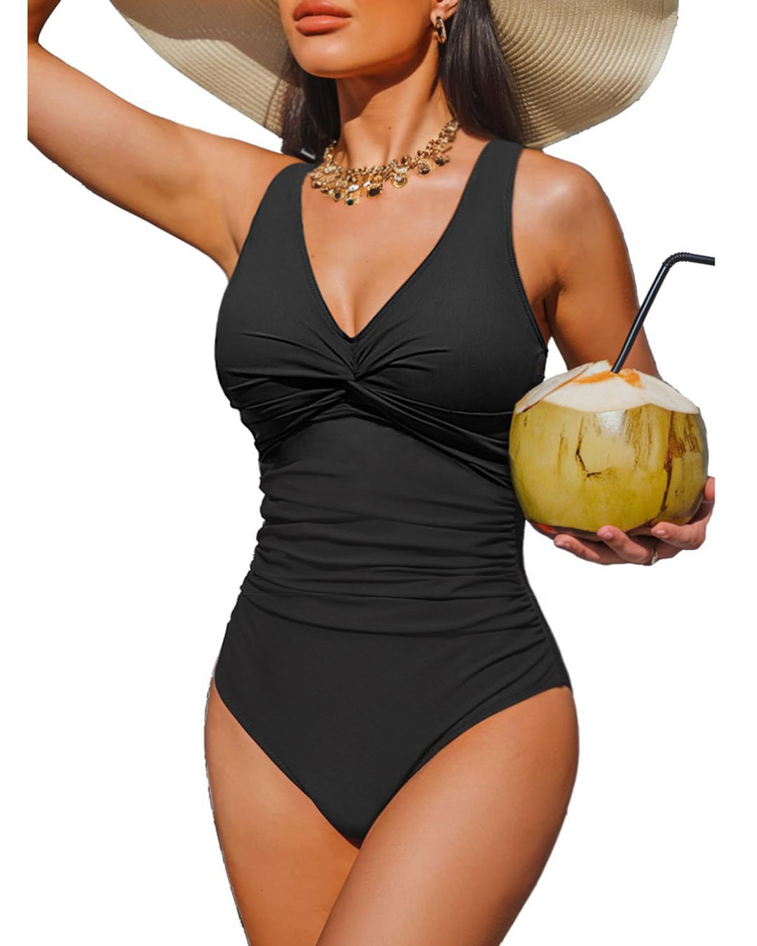 Ladies Elegant One-Piece Swimsuit with Fashionable Twist Mune Fashion