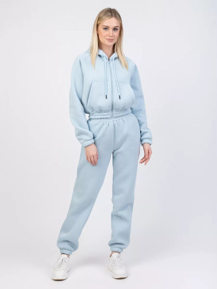 Women Cropped Zip Hoodie with Elastic High-Waist Jogging Pants Mune Fashion