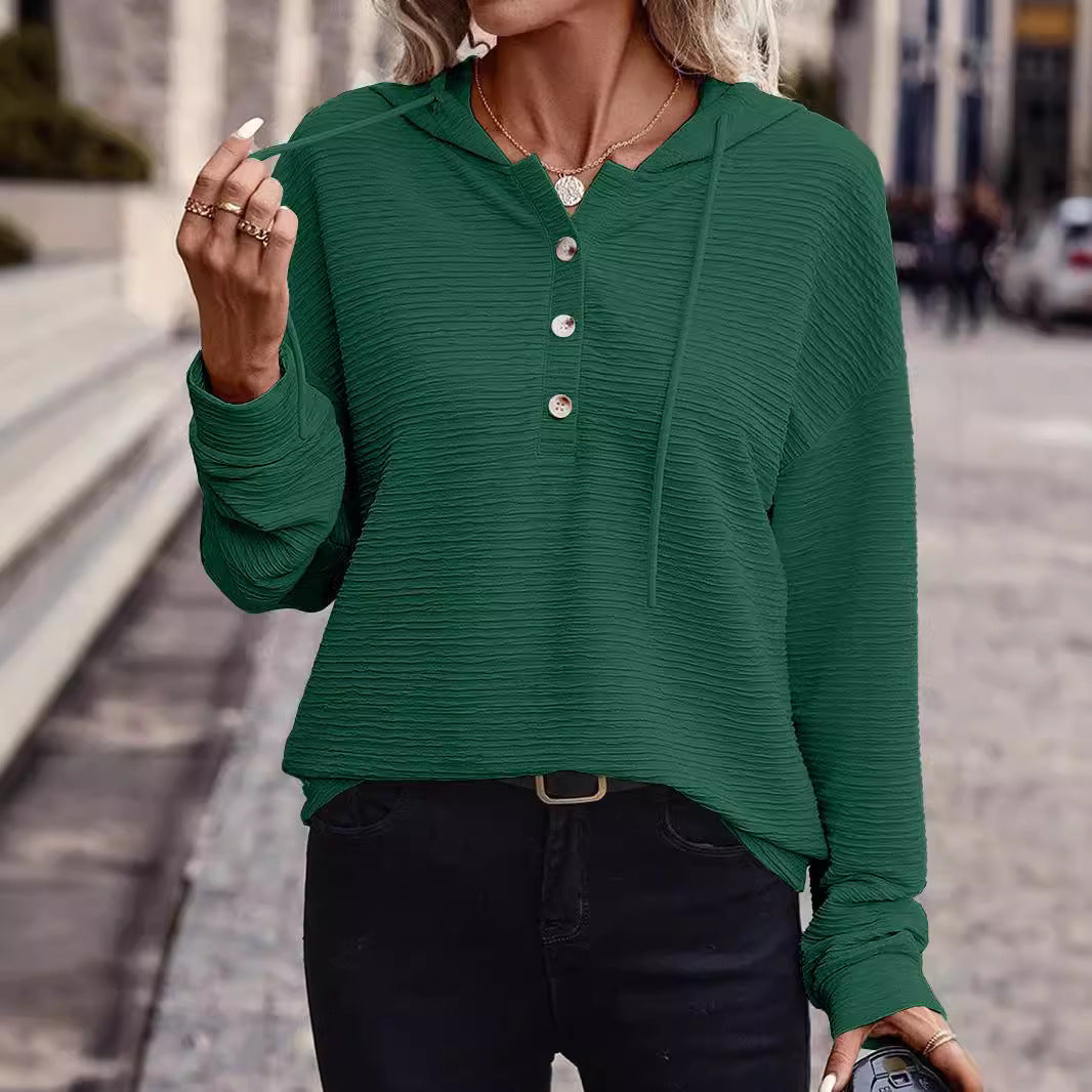 Women's Textured Hoodie with Button Placket and Oversized Cut Mune Fashion