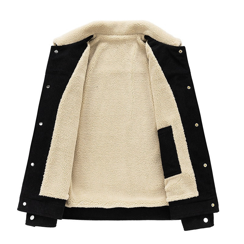 Men's cord jacket with teddy lining, shirt collar & snap front Mune Fashion