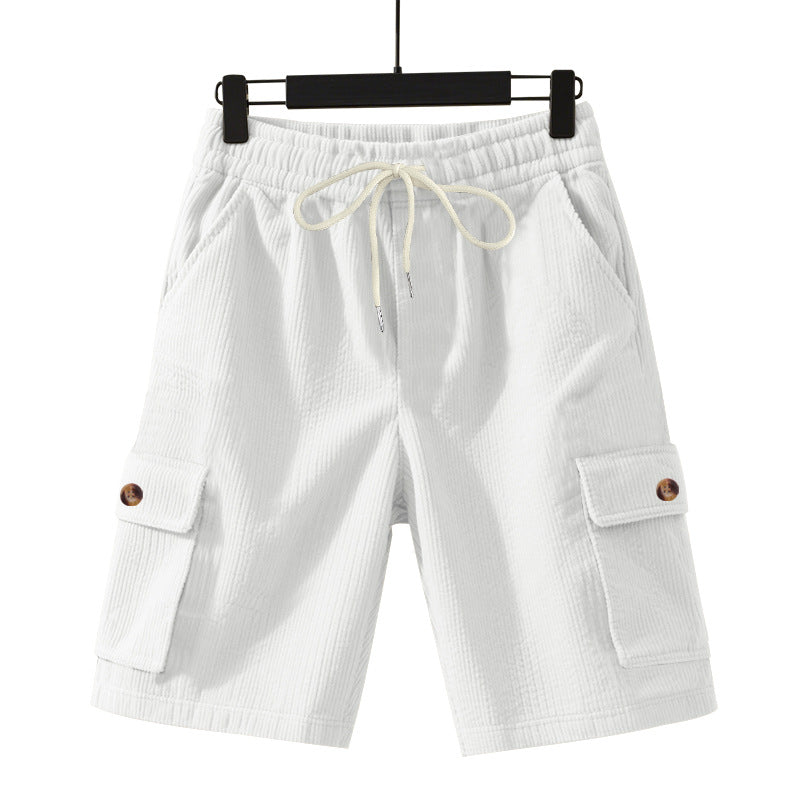 Men's cord cargo shorts with elastic drawstring waistband, patch cargo pockets, and soft cotton blend Mune Fashion