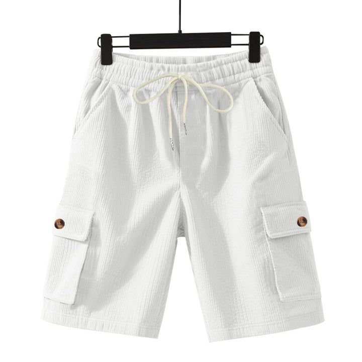 Men's cord cargo shorts with elastic drawstring waistband, patch cargo pockets, and soft cotton blend Mune Fashion