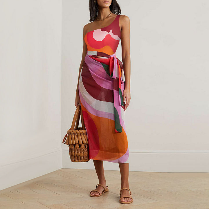 Women's asymmetrical swimsuit with modern graphic design Mune Fashion