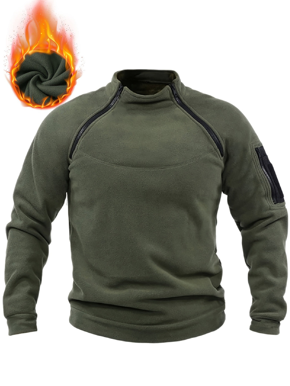 Men's Thermal Fleece Pullover with Shoulder Zippers, Stand Collar & Sleeve Utility Pocket Mune Fashion