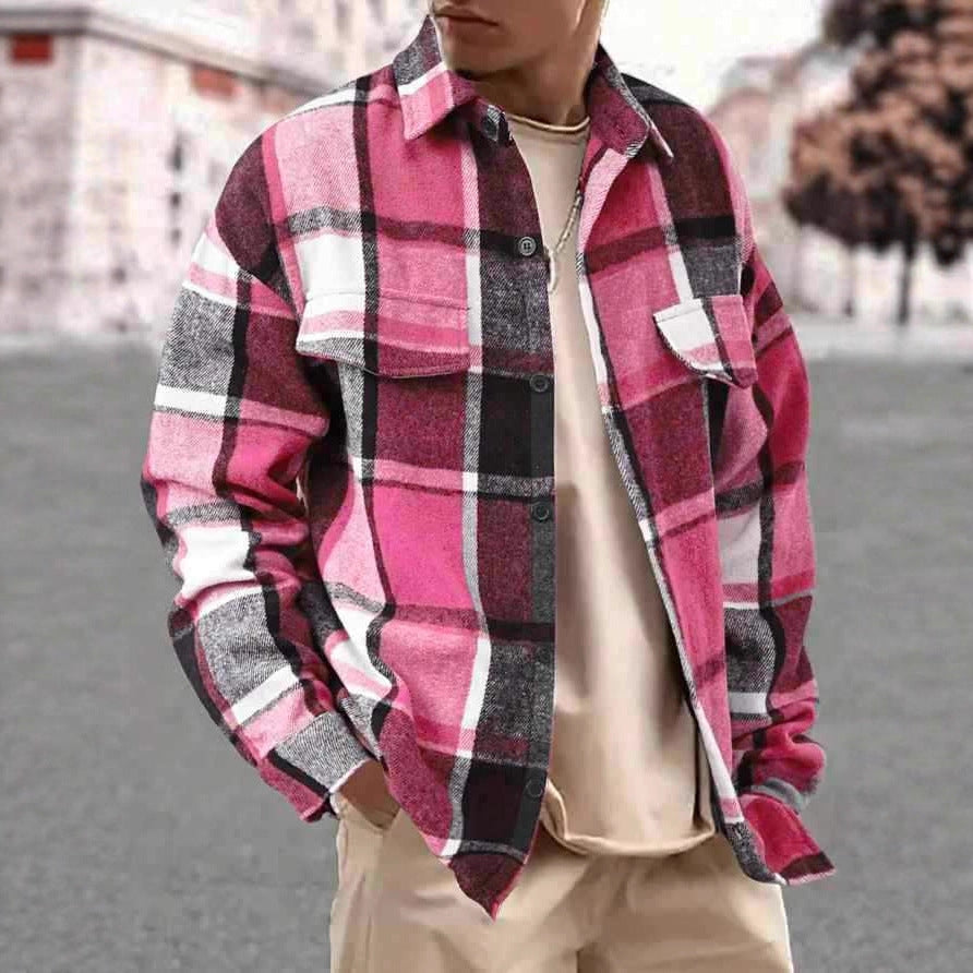 Men's Checked Flannel Shirt Jacket with Chest Pockets and Button Placket Mune Fashion