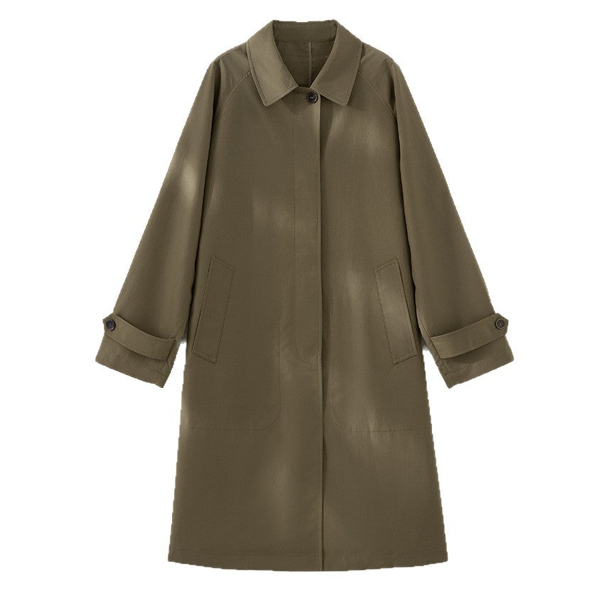 Women Mid-Length Trench Coat with concealed snap placket and adjustable cuffs Mune Fashion
