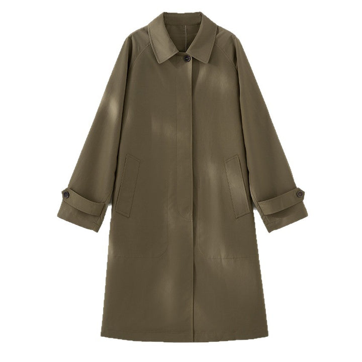 Women Mid-Length Trench Coat with concealed snap placket and adjustable cuffs Mune Fashion