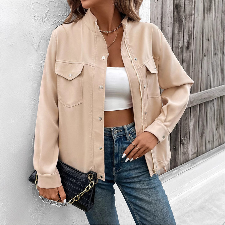Women's Oversized Shirt Jacket with Snap Front, Chest Flaps, and Drawstring Hem Mune Fashion