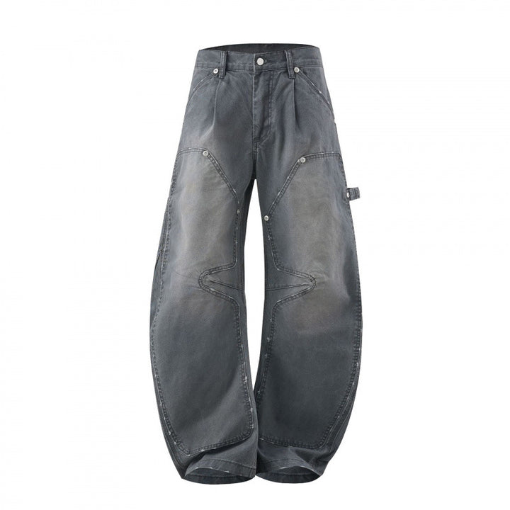 Women's Wide Denim Carpenter Pants with Balloon Legs and Reinforced Knee Panels Mune Fashion