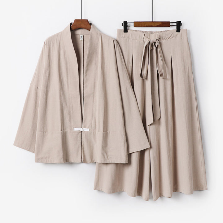 Women's Zen-inspired kimono set made of flowing viscose with short jacket and wide culotte pants Mune Fashion