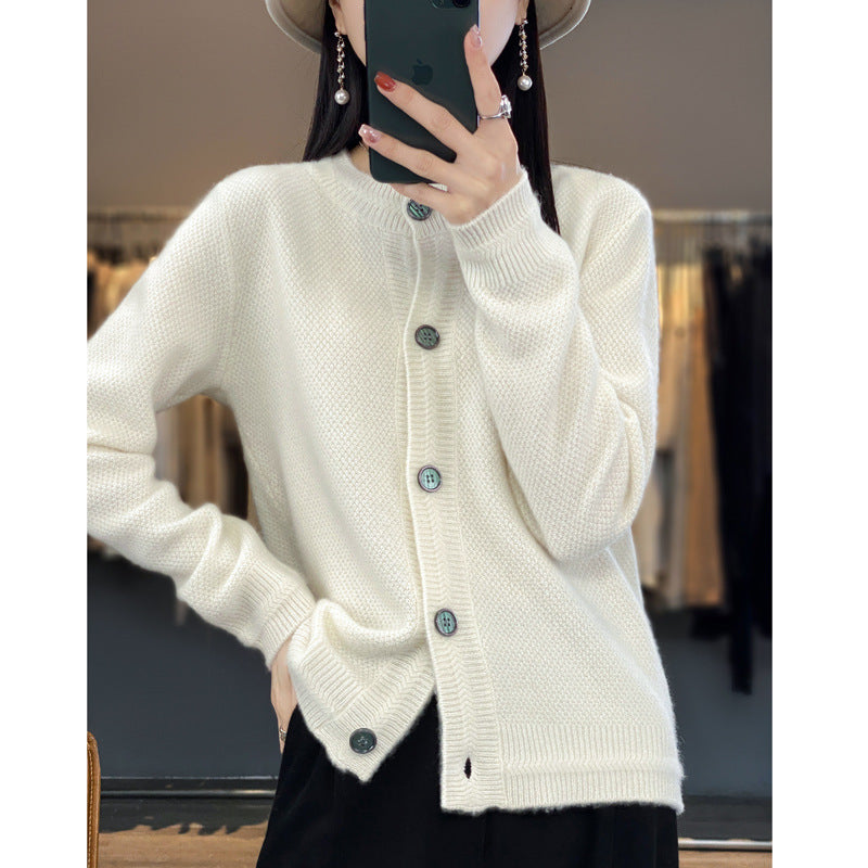 Women's Structured Fine Knit Cardigan with Cashmere-Like Feel, Full Button Placket, and Boxy Oversized Fit Mune Fashion