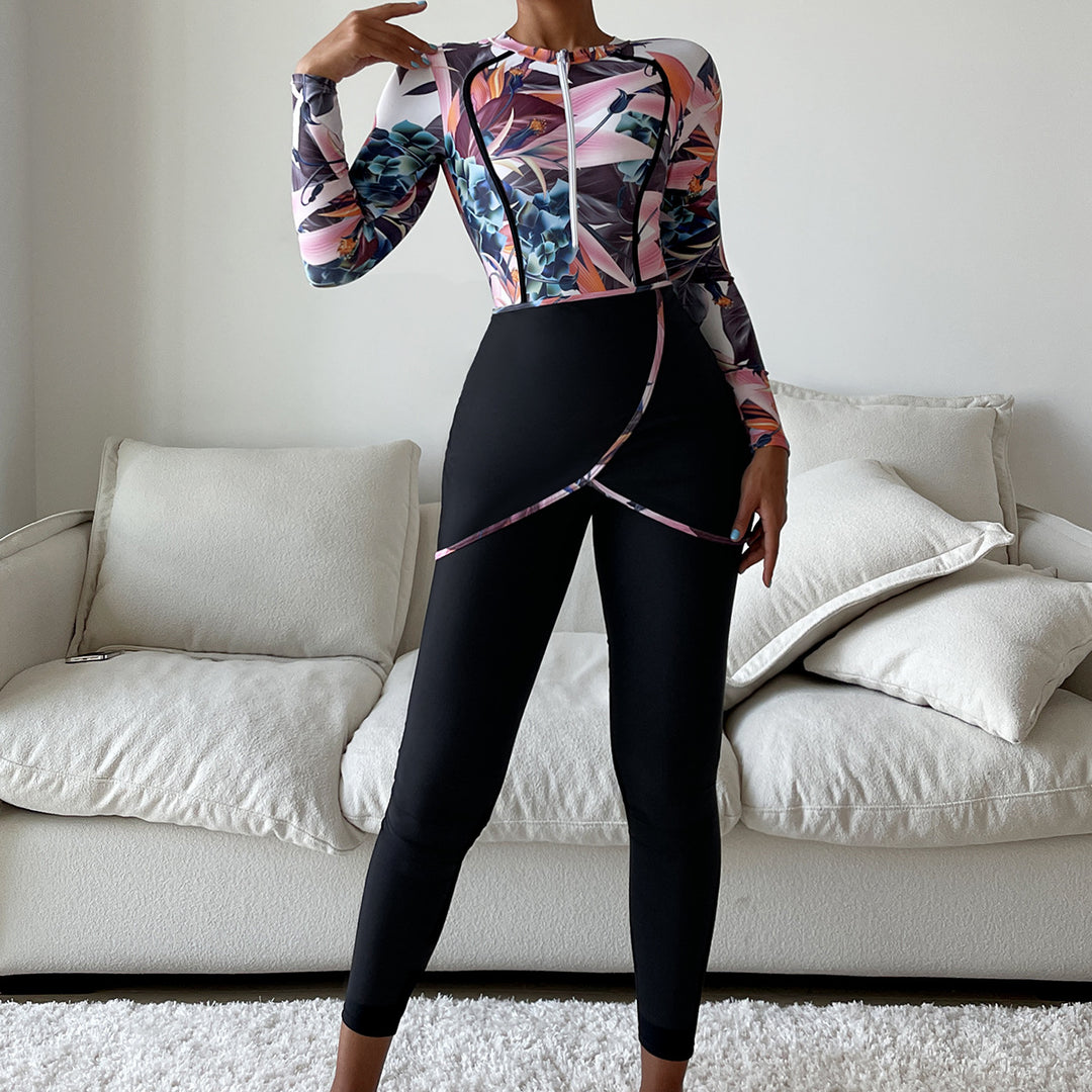 Women's Fashionable Long Sleeve Swimsuit with Floral Design Mune Fashion