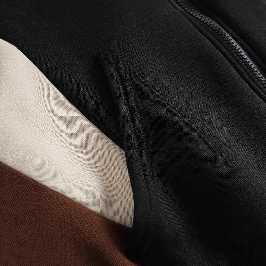 Women's Hooded Sweat Jacket with Color Block, Zipper and Kangaroo Pocket Mune Fashion