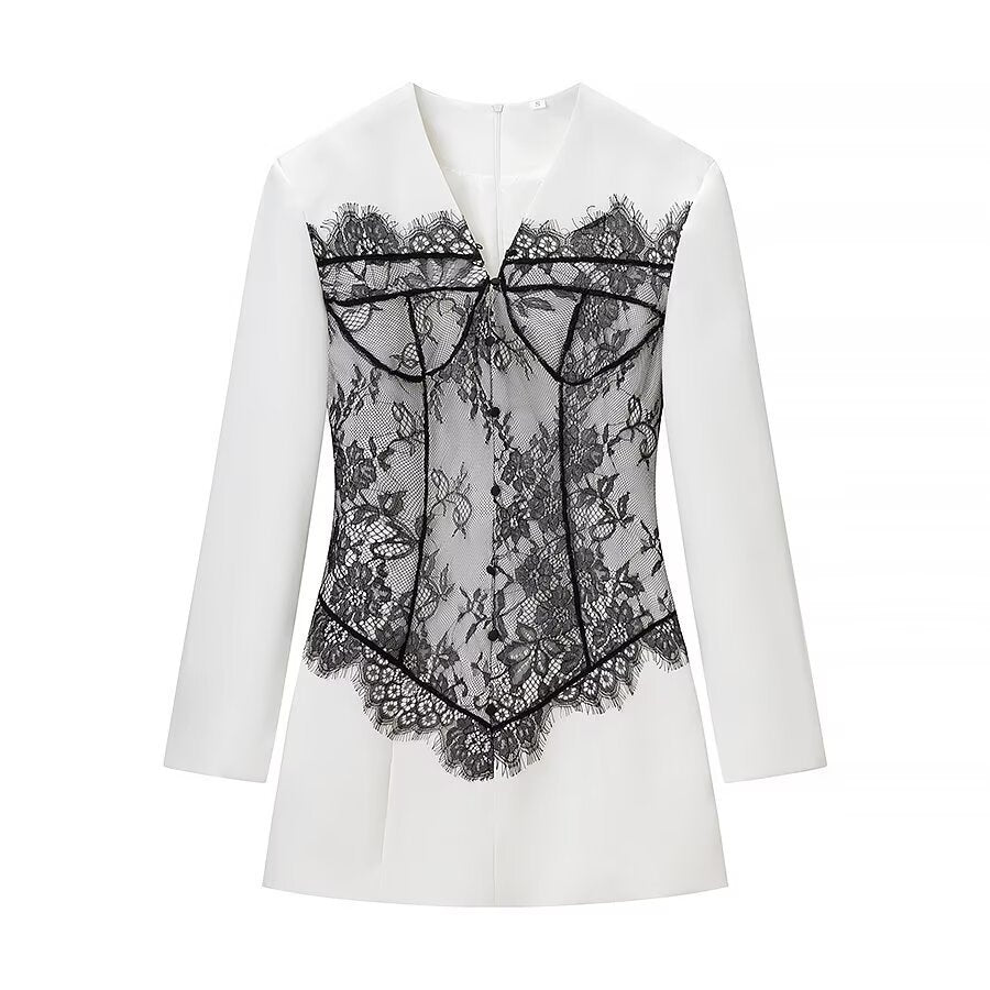 Women's Figure-Hugging Mini Dress with Corset Look and Lace Application Mune Fashion