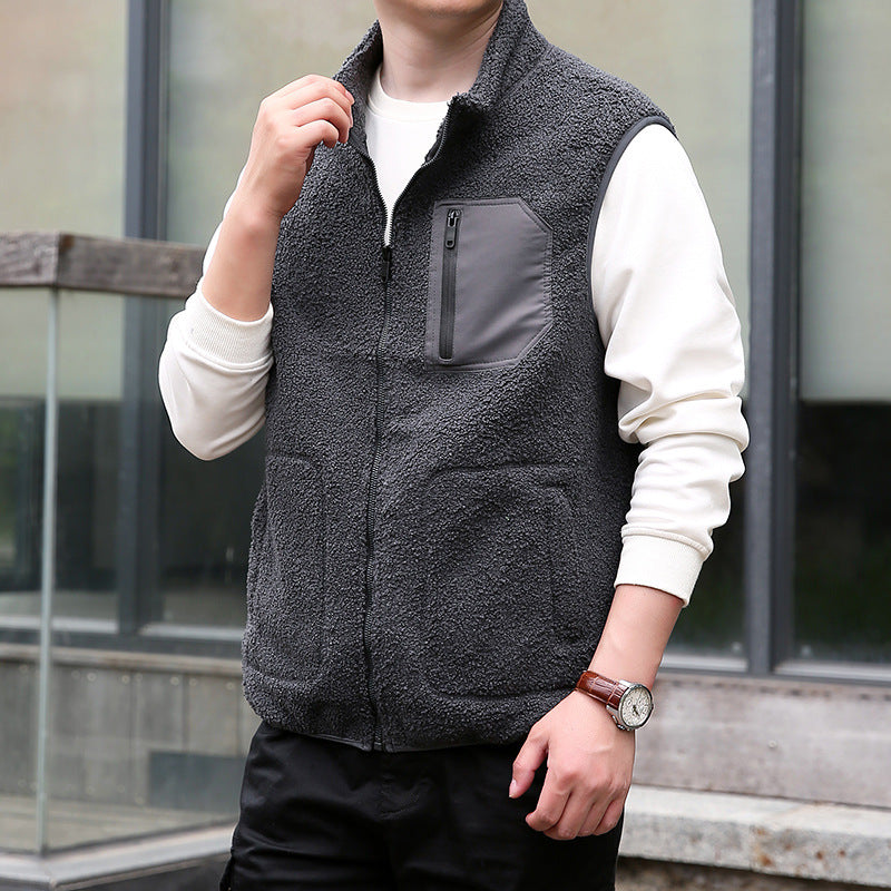 Men's Teddy Fleece Outdoor Vest with High Collar, Full Zip and Welded Chest Pocket Mune Fashion