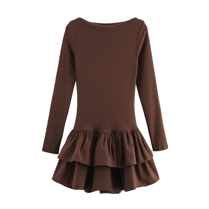 Women's figure-hugging mini dress with tiered ruffles and boat neckline Mune Fashion