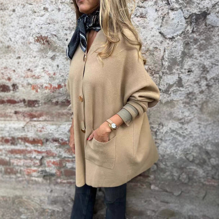 Women Oversized Knit Coat-Cardigan with Sewn Pockets and Decorative Buttons Mune Fashion