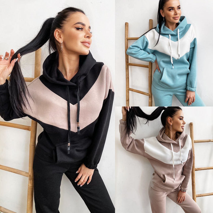 Women's two-piece loungewear set with chevron hoodie and fitted tapered joggers Mune Fashion