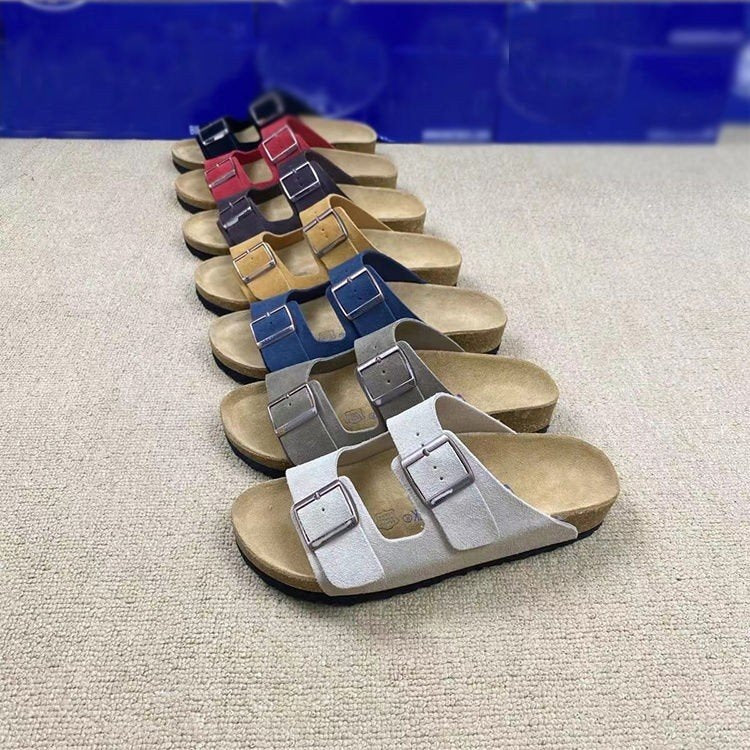 Unisex cork footbed slides with adjustable double straps made of suede Mune Fashion