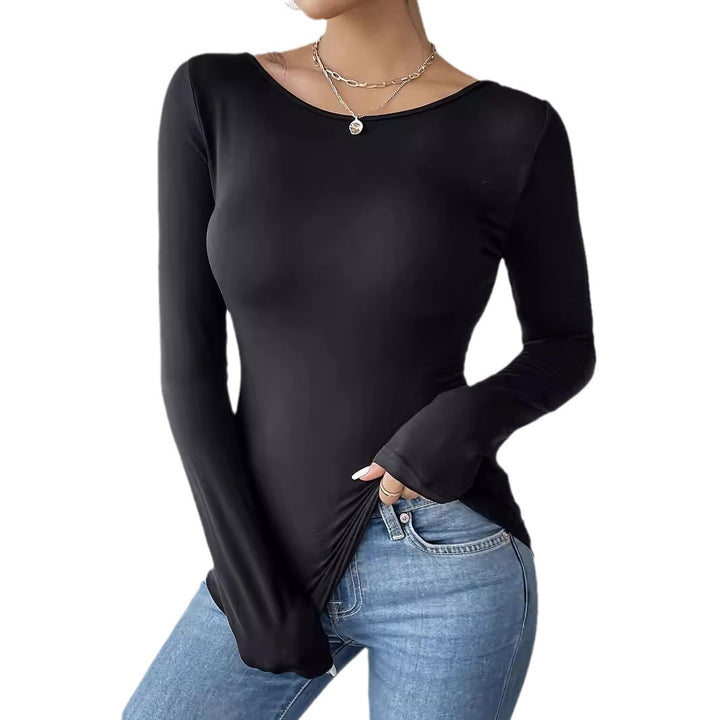 Women's fitted long-sleeve top with low back opening and embroidered butterfly lace insert Mune Fashion