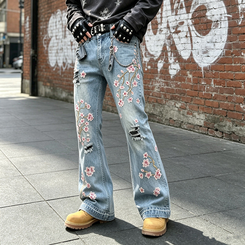 Women's Fashion Flared Jeans with Floral Embroidery Mune Fashion