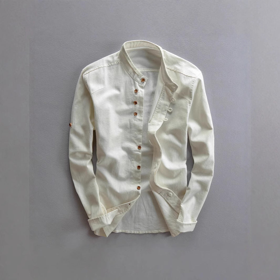 Men's casual stand-up collar shirt made of cotton blend with concealed button placket Mune Fashion
