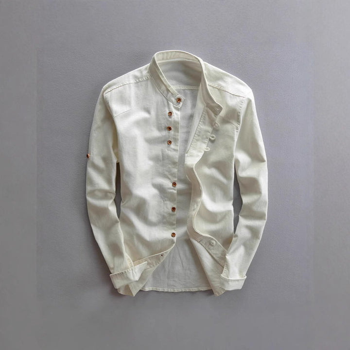 Men's casual stand-up collar shirt made of cotton blend with concealed button placket Mune Fashion