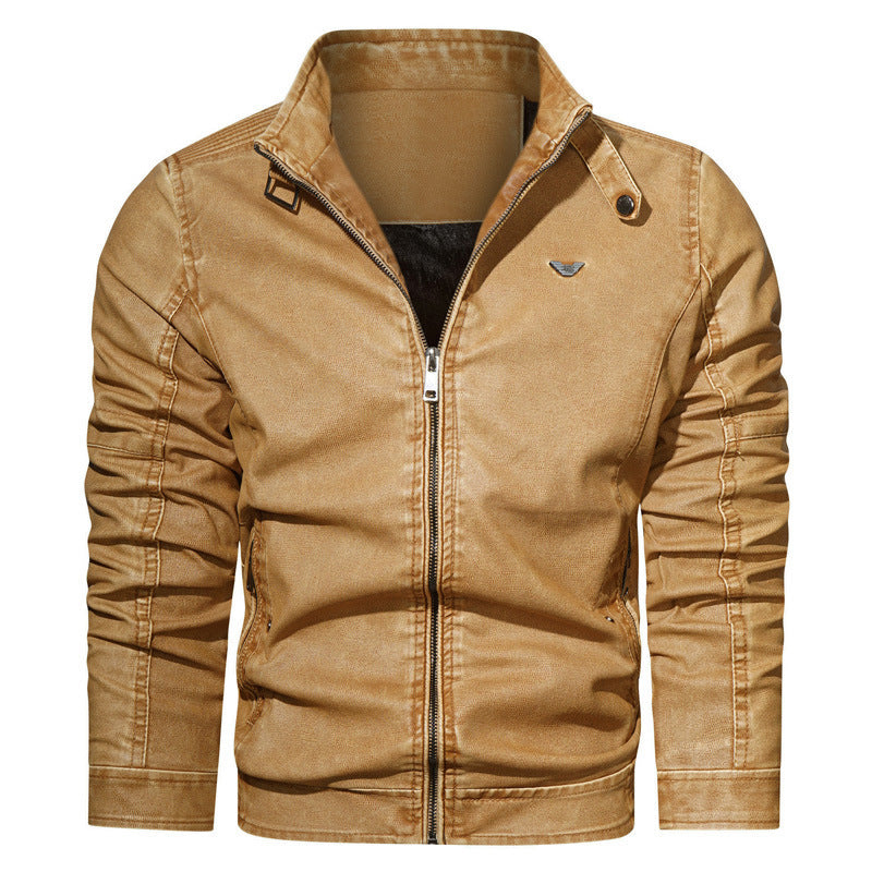 Men's Tailored Jeans Look Bomber Jacket with Stand Collar and Textured Quilting Mune Fashion