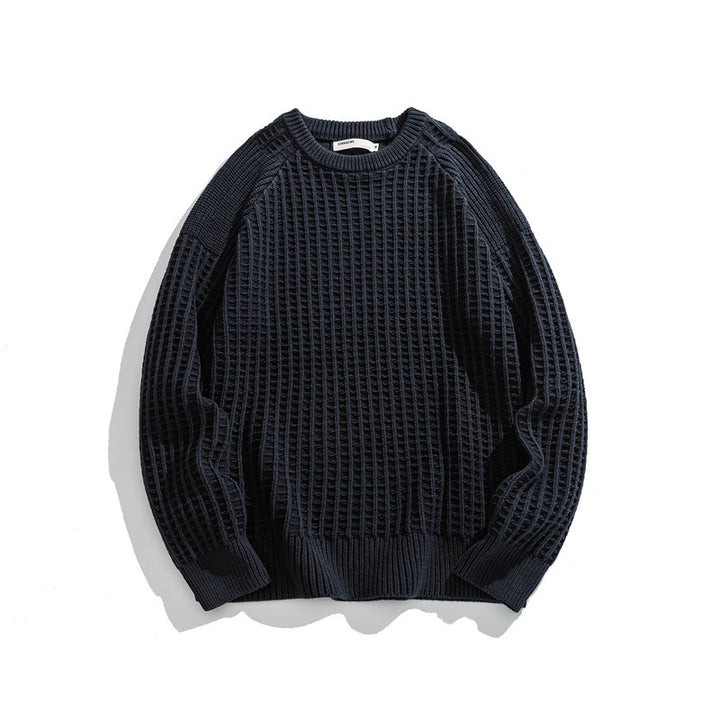 Men's Structured Waffle Knit Crew Neck Sweater with Raglan Sleeves Mune Fashion
